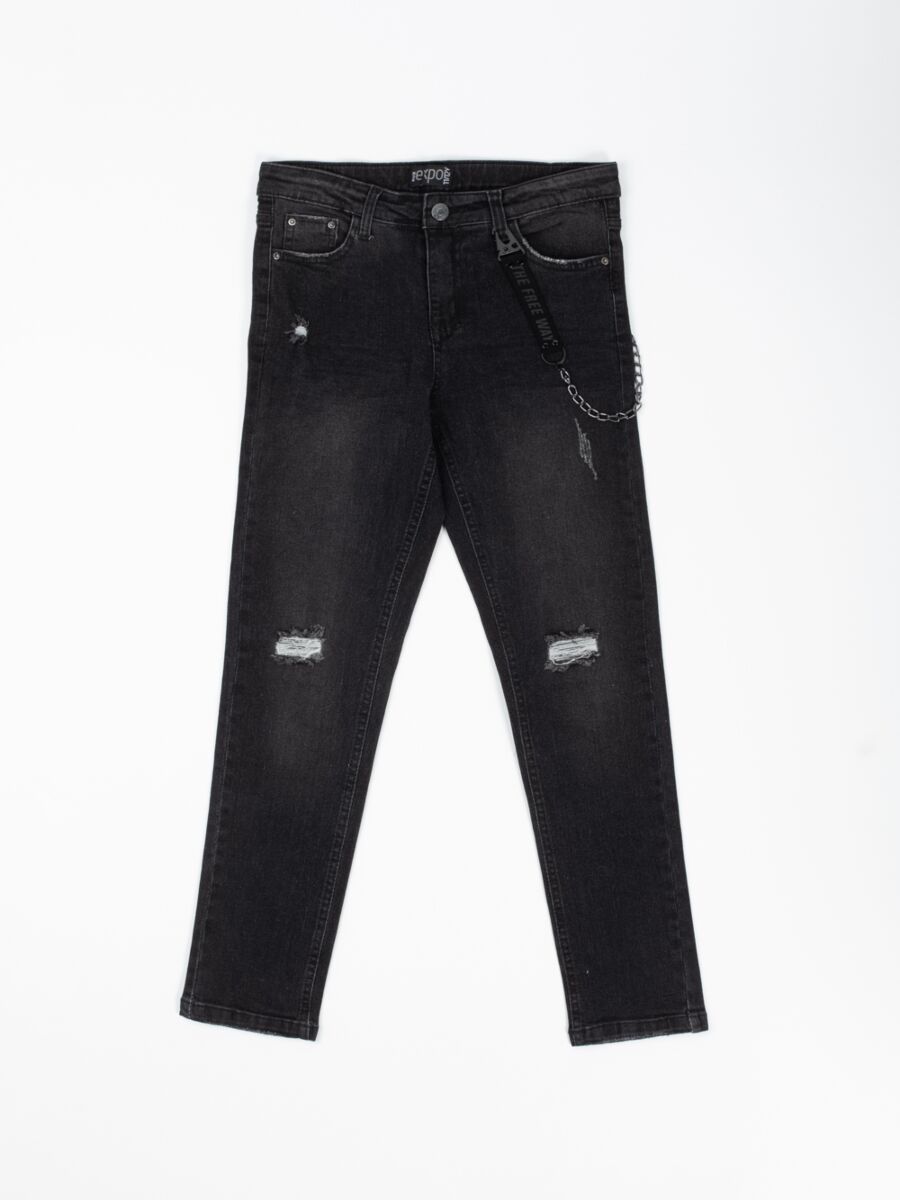 H&O מכנס ג'ינס עם קרעים ושרשרת